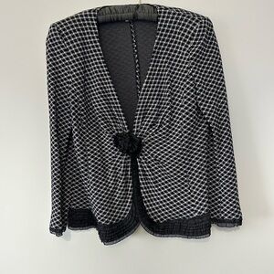 Vintage Armani Collezioni Black and White Blazer with Houndstooth Pattern Sz 14